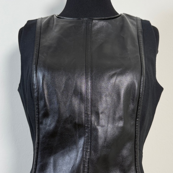 White House Black Market Black Faux Leather Panel Top 4 - Picture 3 of 6